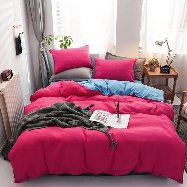 Nordic Double Color Bedding Set Single Queen King Duver Cover Set Bed Sheet Bed Linen Pillowcase Gray Pink Quilt Covers - Pgmdress
