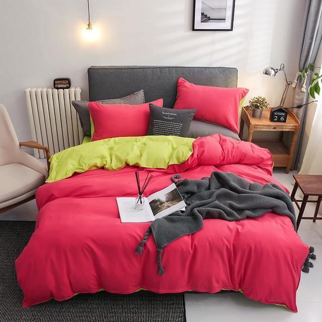 Nordic Double Color Bedding Set Single Queen King Duver Cover Set Bed Sheet Bed Linen Pillowcase Gray Pink Quilt Covers - Pgmdress