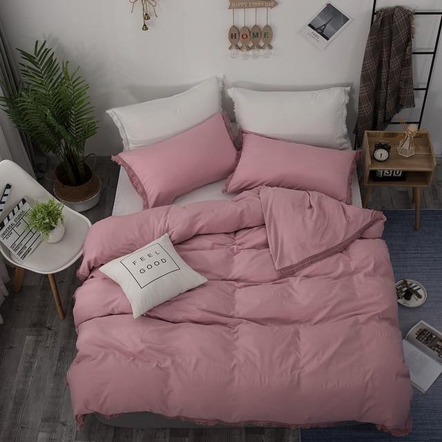 Nordic Duvet Cover White Pink Solid Color Tassel Bedding Set Simple Quilt Cover Single Double Queen King No Bed Sheet Bed Linen - Pgmdress