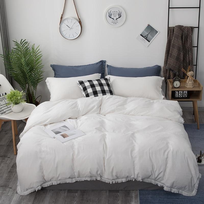 Nordic Duvet Cover White Pink Solid Color Tassel Bedding Set Simple Quilt Cover Single Double Queen King No Bed Sheet Bed Linen - Pgmdress
