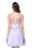 Off-shoulder Applique  Homecoming Dress With Embellishment  PG026