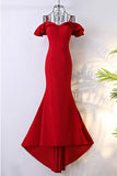 Off Shoulder Classy Long Red Mermaid Prom Dress With Train PG596