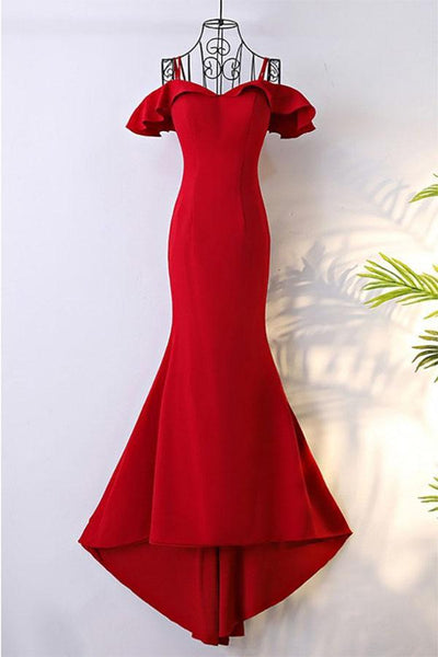 Off Shoulder Classy Long Mermaid Red Prom Dress With Train PG596 US10 / Custom Color