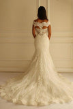 Off Shoulder Court Train Short Sleeves Mermaid Lace Wedding Dress WD104 - Pgmdress