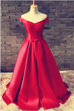 Off Shoulder Floor Length Satin Red Prom/Evening Dress With Belt PG300 - Pgmdress