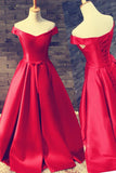 Off Shoulder Floor Length Satin Red Prom/Evening Dress With Belt PG300 - Pgmdress