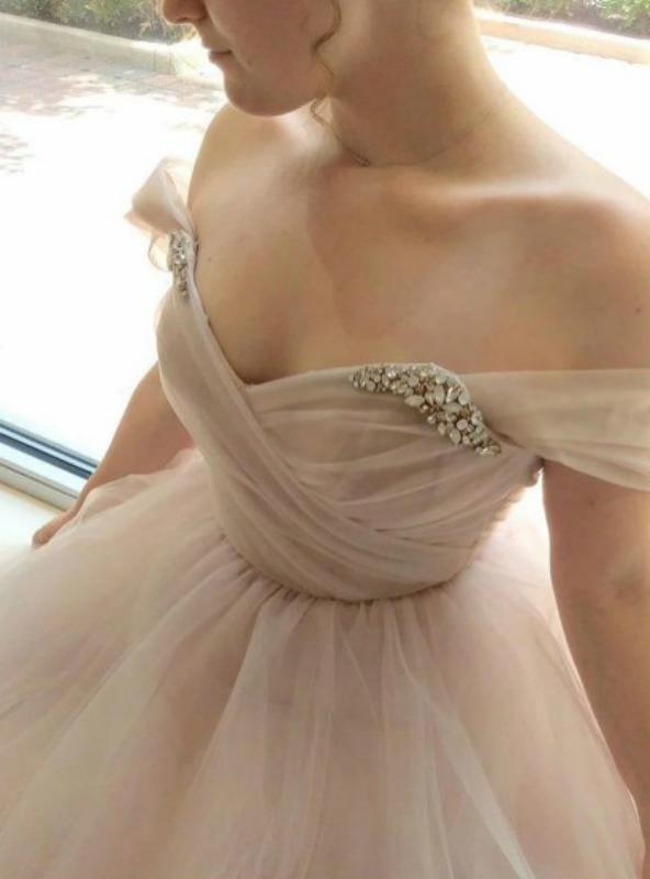 Off Shoulder Tulle Sleeves Blush Wedding Dress Colorful Bridal Dress WD354 - Pgmdress