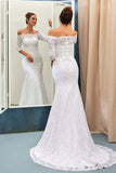 Off-The-Shoulder 3/4-Length Sleeves Lace-Up Mermaid Wedding Dress WD089 - Pgmdress