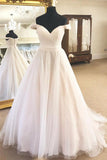 Off the Shoulder A-Line Ivory Wedding Dress with Pleats  WD418