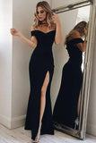 Off-the-Shoulder Ankle-Length Black Split Prom Dress Party Dress PG436 - Pgmdress