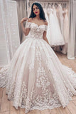 Off the Shoulder Lace Appliques Ball Gown Wedding Dress WD027 - Pgmdress