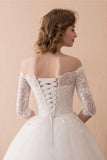 Off The Shoulder Lace Ball Gown Wedding Dress With 1/2 Sleeves WD221 - Pgmdress