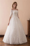 Off The Shoulder Lace Ball Gown Wedding Dress With 1/2 Sleeves WD221