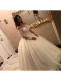 Off The Shoulder Long Sleeves Appliques Ball Gown Wedding Dress WD163 - Pgmdress