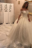 Off The Shoulder Long Sleeves Appliques Ball Gown Wedding Dress WD163 - Pgmdress