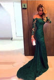 Off the Shoulder Long Sleeves Mermaid Lace Evening Dress Prom Dresses PG318 - Pgmdress