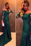 Off the Shoulder Long Sleeves Mermaid Lace Evening Dress Prom Dresses PG318