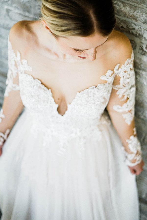 Off the Shoulder Long Sleeves Train Long Wedding Dress Bridal Gown WD415 - Pgmdress