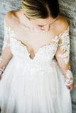 Off the Shoulder Long Sleeves Train Long Wedding Dress Bridal Gown WD415 - Pgmdress