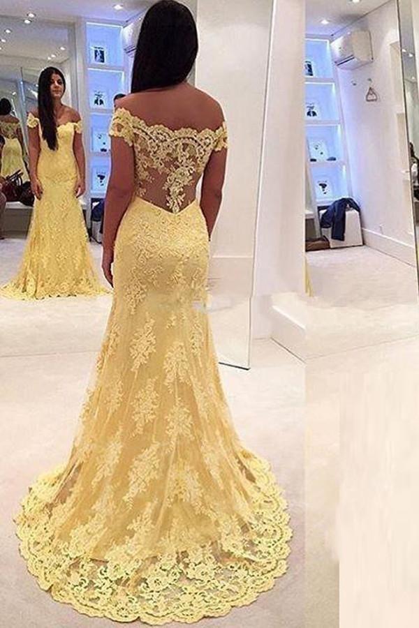 Off-the-Shoulder Mermaid Lace Court Train Prom Dresses Evening Dresses PG330 - Pgmdress