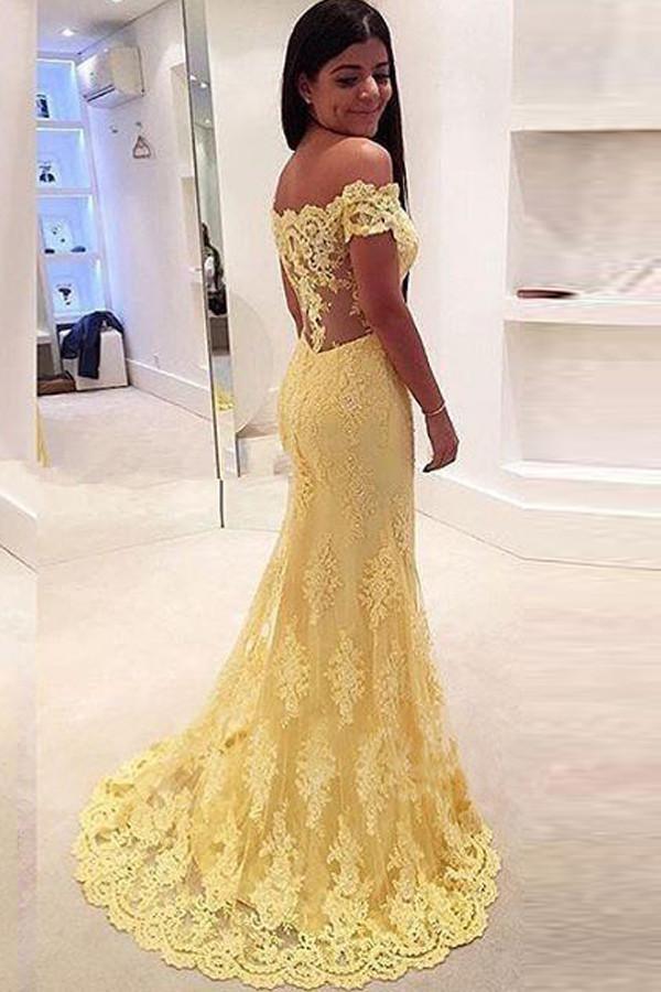 Off-the-Shoulder Mermaid Lace Court Train Prom Dresses Evening Dresses PG330 - Pgmdress