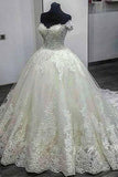 Off-the-shoulder Neckline Ball Gown Wedding Dress With Lace Appliques WD276 - Pgmdress