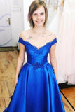 Off the Shoulder Royal Blue Long Prom Dress with Lace-Up Back PG861 - Pgmdress