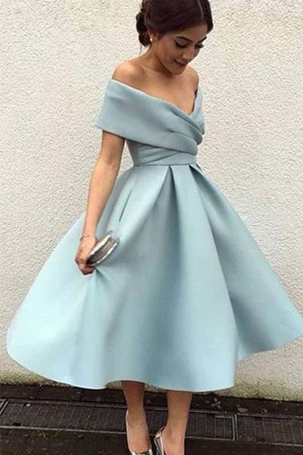 Off the Shoulder Short Dusty Blue Party/Homecoming Dresses PD101 - Pgmdress