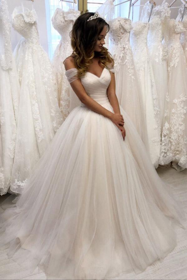 Off The Shoulder Tulle Sweetheart White Wedding Dresses Bridal Gown WD020 - Pgmdress