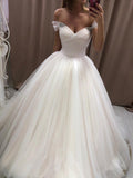 Off The Shoulder Tulle Sweetheart White Wedding Dresses Bridal Gown WD020 - Pgmdress