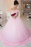 Off the Shoulder Vintage Pink Ball Gown Wedding Dresses   WD303