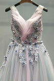 Ombre Beautiful Prom Dress A-line V Neck Tulle Evening Dress PSK096 - Pgmdress