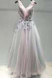 Ombre Beautiful Prom Dress A-line V Neck Tulle Evening Dress  PSK096