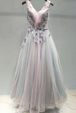 Ombre Beautiful Prom Dress A-line V Neck Tulle Evening Dress PSK096 - Pgmdress