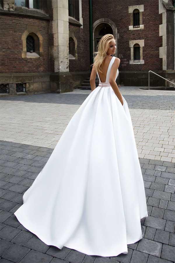 On Sale Princess Simple A-line Satin Ivory Wedding Dresses WD205 - Pgmdress
