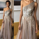 One Shoulder A-line Shinning Side Split Elegant Long Prom Dresses PG707 - Pgmdress