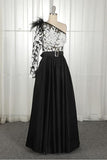 One-Shoulder Black Long Appliqued Split Prom Dress with Pockets Feathers PSK039 - Pgmdress