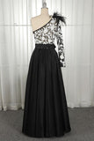 One-Shoulder Black Long Appliqued Split Prom Dress with Pockets Feathers PSK039 - Pgmdress