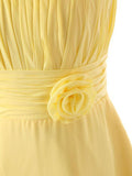 One Shoulder Floor Length Chiffon Yellow Bridesmaid Dress With Flower BD015 - Pgmdress