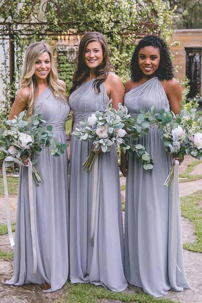 One-Shoulder Floor-Length Open Back Lavender Chiffon Bridesmaid Dress US16 / As Picture