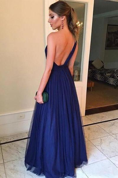 One Shoulder Royal Blue Tulle Long Prom Dress Simple Evening Dress PG846 - Pgmdress