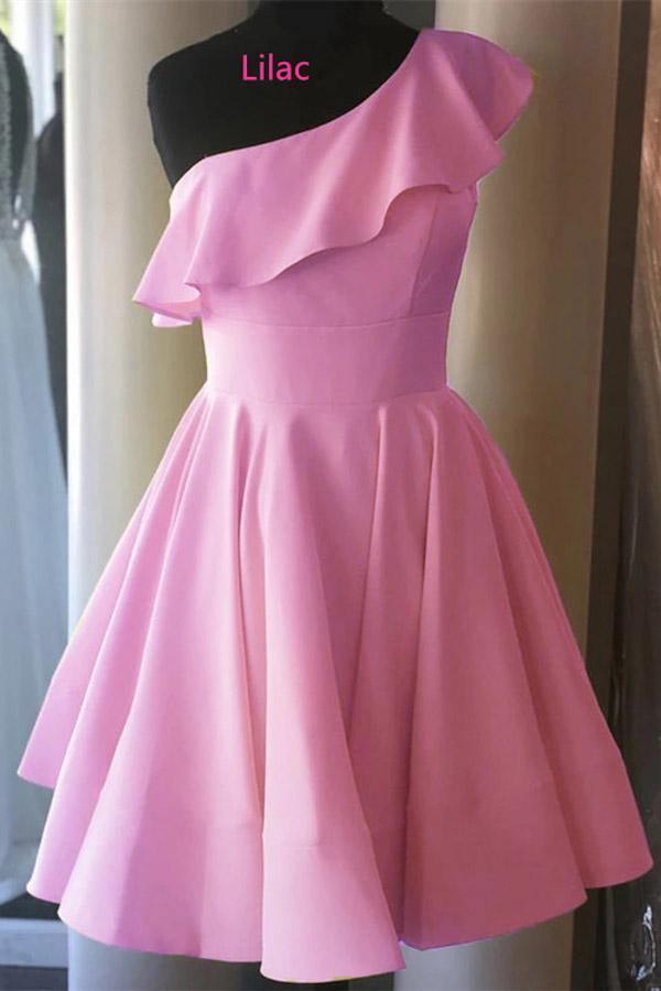 One Shoulder Ruffled Short Prom Dress Yellow Homecoming Dress PD342 - Pgmdress