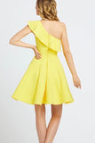 One Shoulder Ruffled Short Prom Dress Yellow Homecoming Dress PD342 - Pgmdress