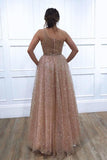 One Shoulder Sparkly Sequin Tulle A-Line Long Prom/Evening Dress PSK024 - Pgmdress