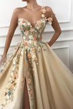 One Shoulder Sweetheart Tulle 3D FLower Prom Dress Formal Dress With Split PG947 - Pgmdress