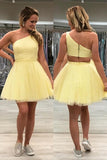 One Shoulder Yellow Chic Tulle Homecoming Dress Cute Graduation Dress PD374 - Pgmdress