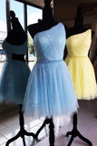 One Shoulder Yellow Chic Tulle Homecoming Dress Cute Graduation Dress PD374 - Pgmdress