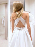 Open Back Wedding Dresses Pockets A-line Criss-Cross Bridal Gown WD528 - Pgmdress