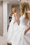 Open Back Wedding Dresses Pockets A-line Criss-Cross Bridal Gown WD528