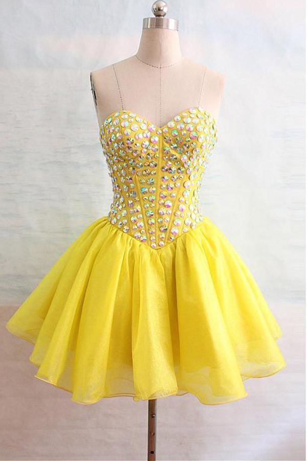 Organza Sweetheart Yellow Homecoming Dresses With Beading PG132 - Pgmdress